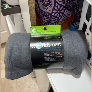 NWT Worlds Best Gray Fleece Travel Blanket